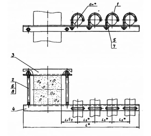 Крепления четырёх трубопроводов к ж/б колоннам в Барановичах