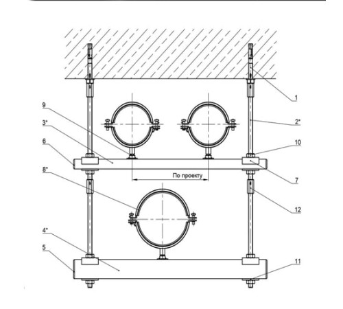 Крепления трех трубопроводов к перекрытию в Барановичах