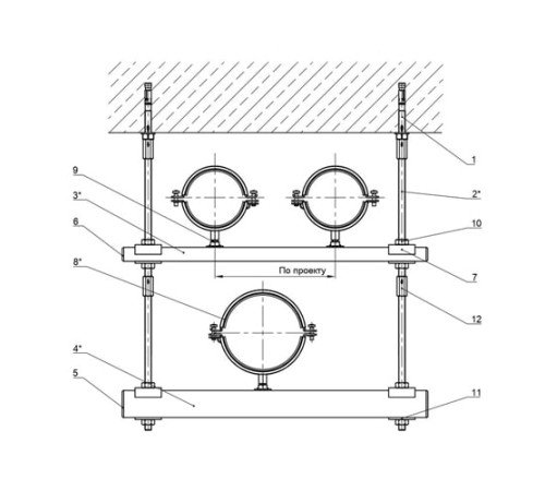 Крепления нескольких трубопроводов к перекрытию в Барановичах